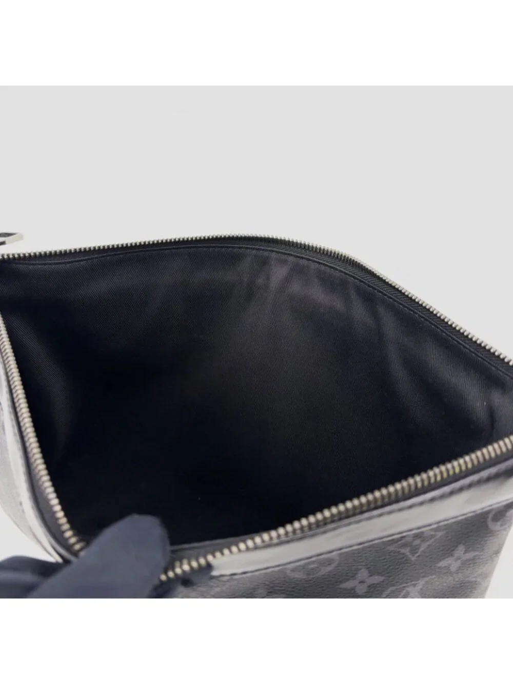 Louis Vuitton Pochette Discovery Monogram Eclipse Leather Black Clutch Silver
